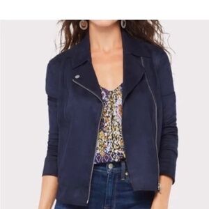 LEVEL 99 Navy Faux Suede Moto Jacket Size Small